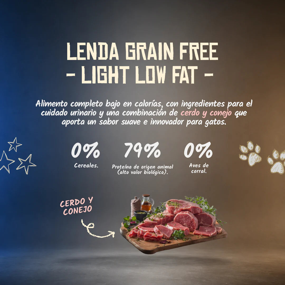 Lenda Grain Free Gato Light Low Fat - Cerdo y Conejo