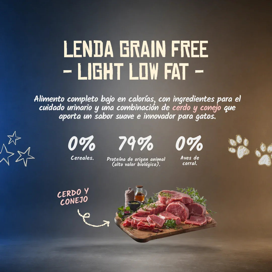 Lenda Grain Free Gato Light Low Fat - Cerdo y Conejo