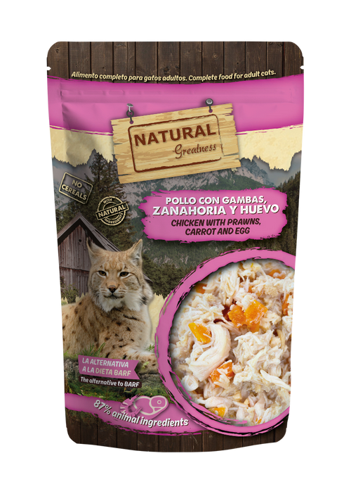 Natural Greatness Pouch Supreme Pollo con gambas, zanahoria y huevo 70 g