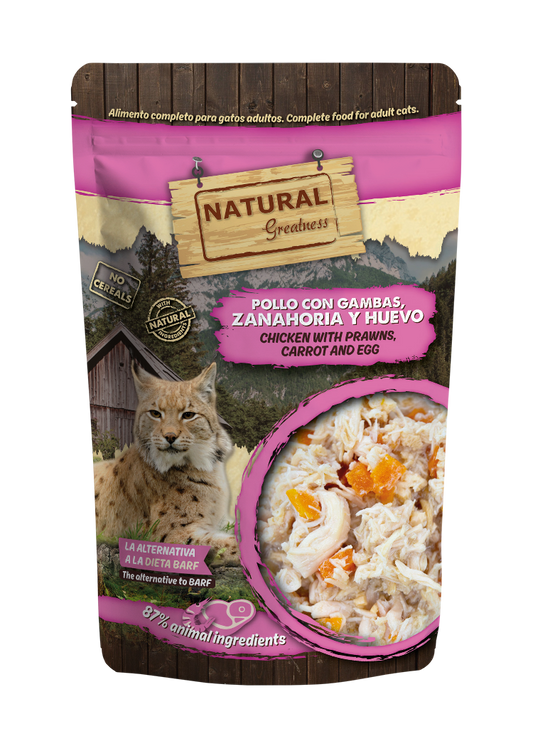 Natural Greatness Pouch Supreme Pollo con gambas, zanahoria y huevo 70 g