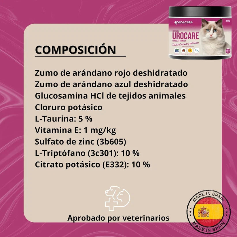 Urocare 220g Suplemento Urinario Gatos | Arándanos y Glucosamina — DadeCare