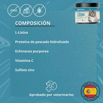 L-Lisina 300g para Gatos (Sabor Pescado) | Inmunidad y Herpesvirus Felino — DadeCare