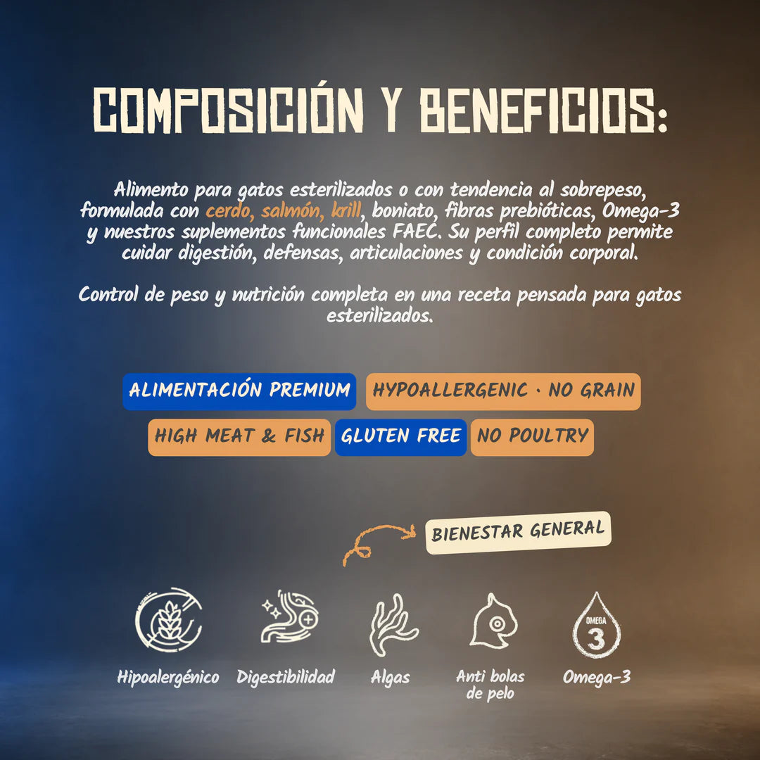 Lenda Grain Free Gato Esterilizado - Cerdo, Salmón y Krill