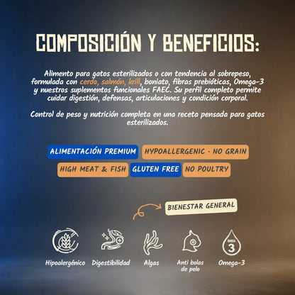 Lenda Grain Free Gato Esterilizado - Cerdo, Salmón y Krill