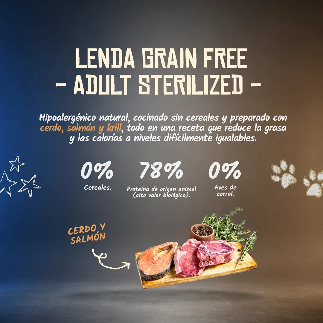 Lenda Grain Free Gato Esterilizado - Cerdo, Salmón y Krill