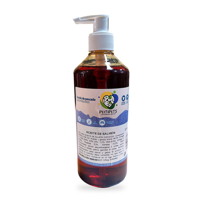 Aceite de salmón escocés 100% Peitipets 500 ml para perros y gatos