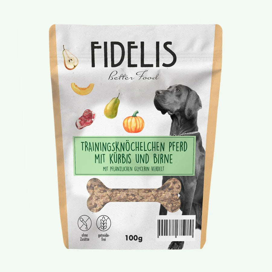 Huesitos de entrenamiento Caballo con calabaza y pera 100 g Fidelis