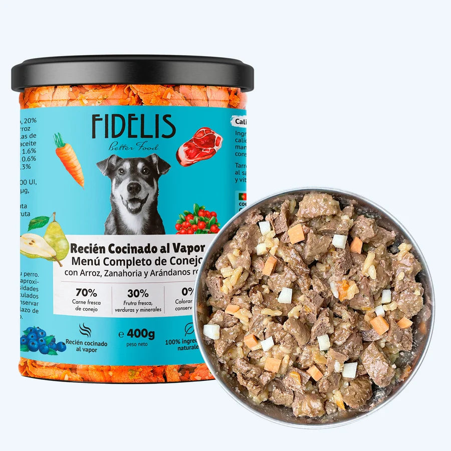 Tarro Fidelis 400 g - Conejo con arroz, zanahoria y arándanos