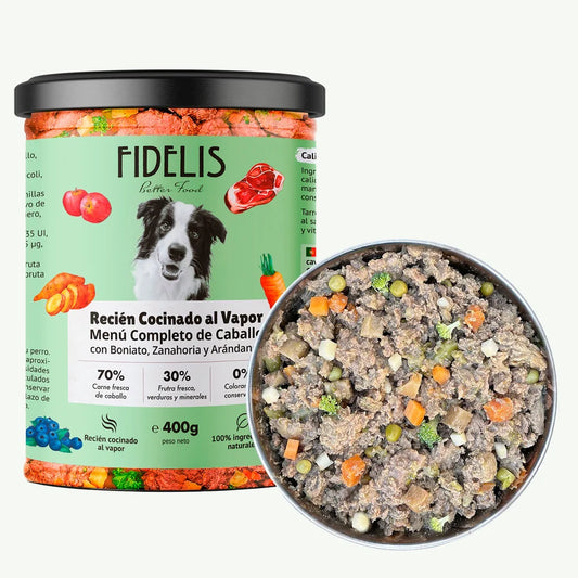 Tarro Fidelis 400 g -Caballo con boniato, zanahoria y arándanos