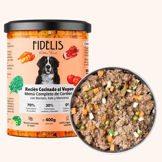 Tarro Fidelis 400 g -Cordero con boniato, col rizada y manzana