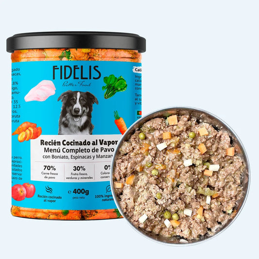 Tarro Fidelis 400 g -Pavo con boniato, espinacas y manzana
