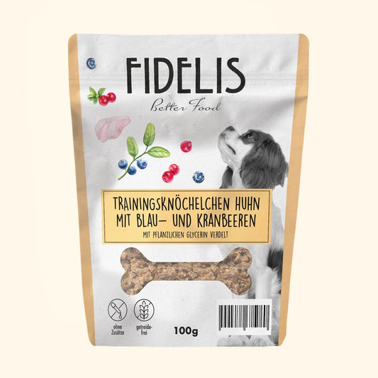 Huesitos de entrenamiento Huesitos de Pollo con arándanos y arándanos rojos 100 g