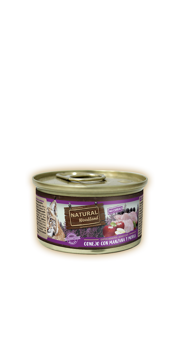 Lata Natural Woodland gato conejo con manzana y moras