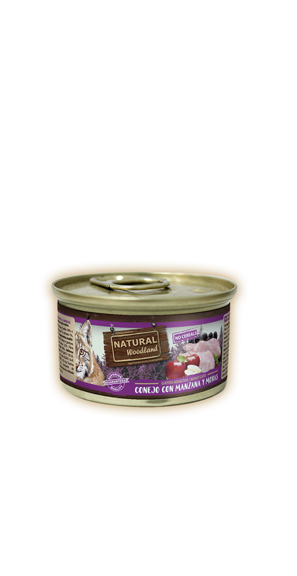 Lata Natural Woodland gato conejo con manzana y moras