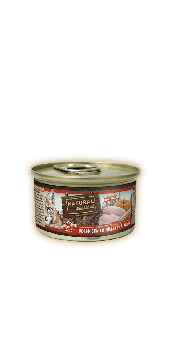 Lata Natural Woodland gato pollo con chirivías y calabaza