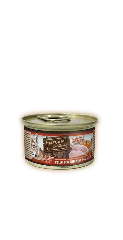 Lata Natural Woodland gato pollo con chirivías y calabaza